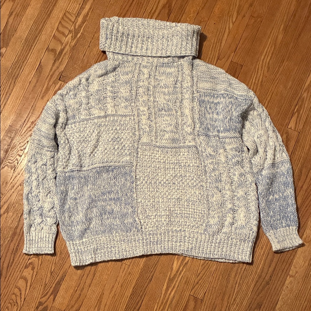 Chaps Blue and White Cowl Neck Sweater